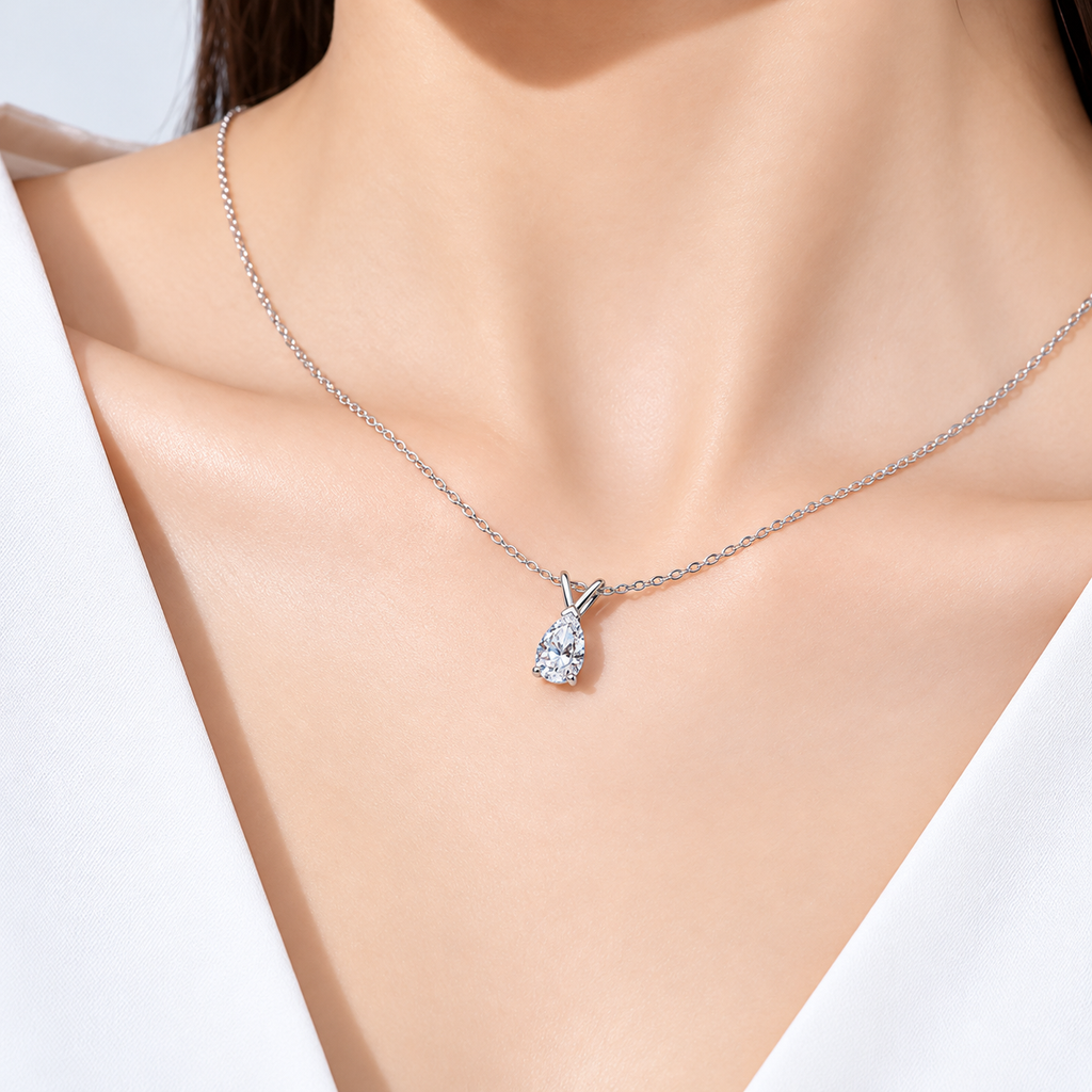 925 Sterling Silver VVS Moissanite Pear Shaped Pendant