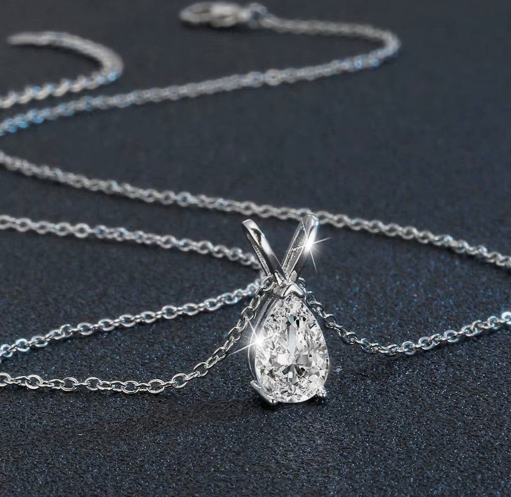 925 Sterling Silver VVS Moissanite Pear Shaped Pendant