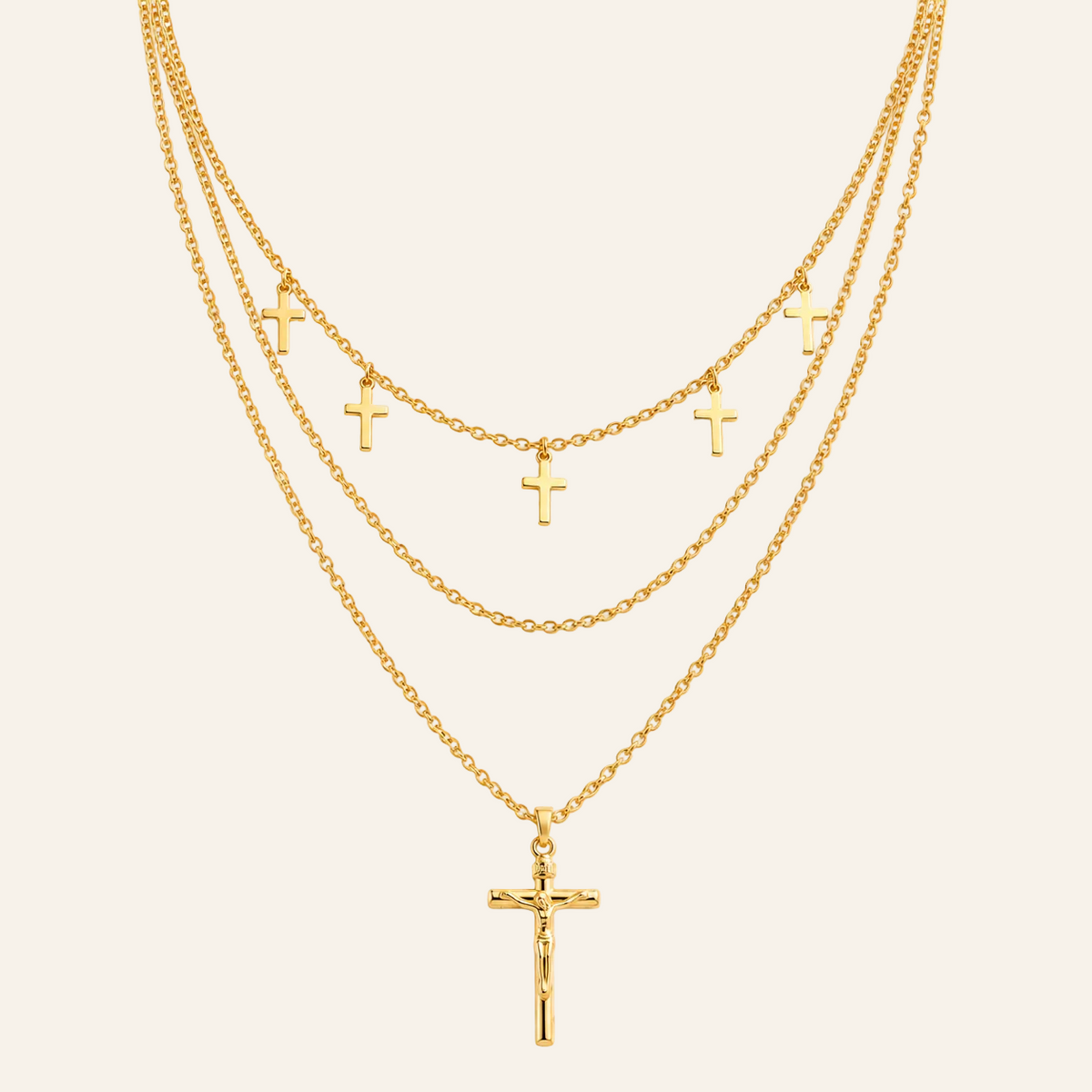 Triple Layer Cross Necklace
