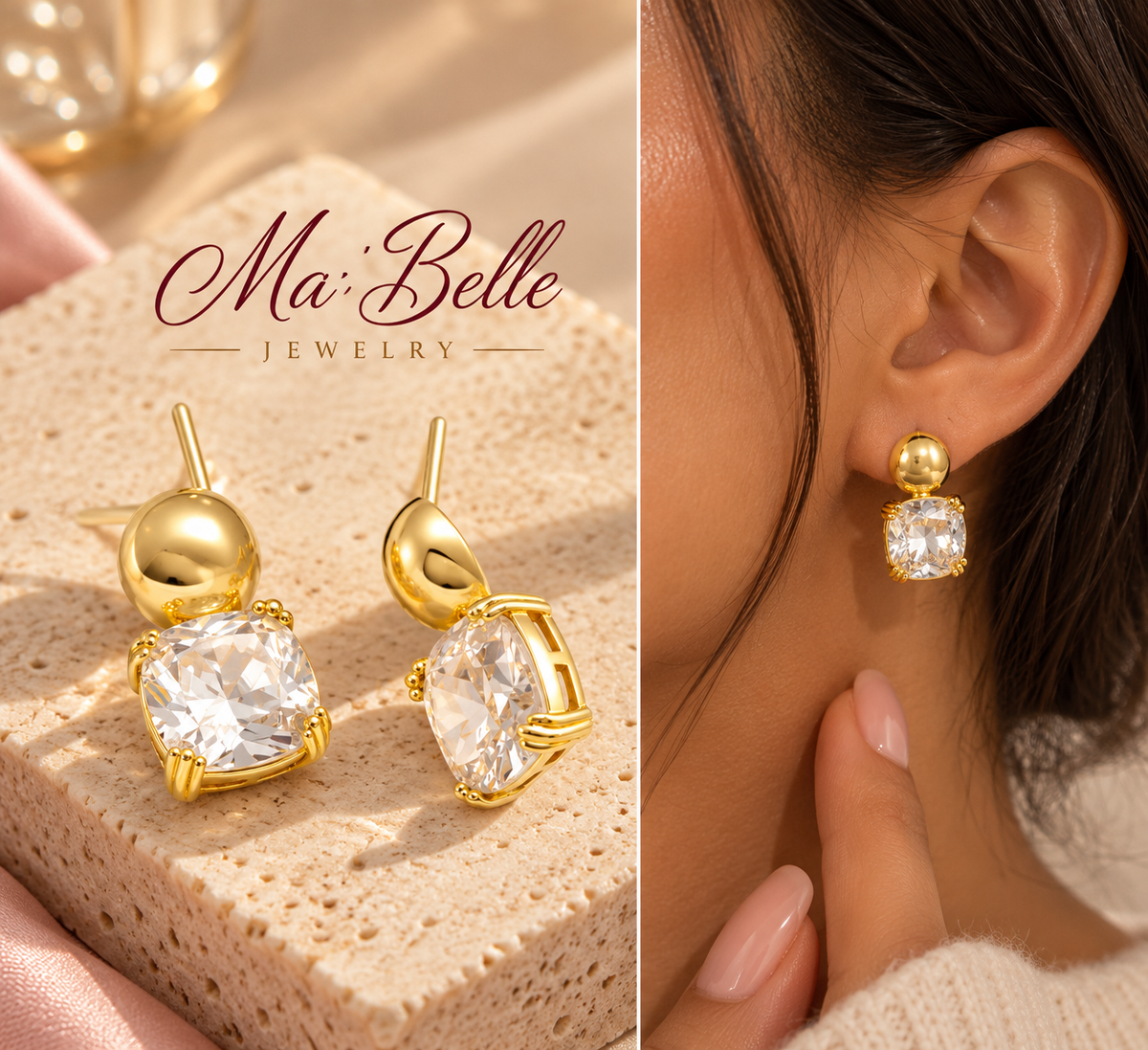 Solene Cushion Drop Earrings
