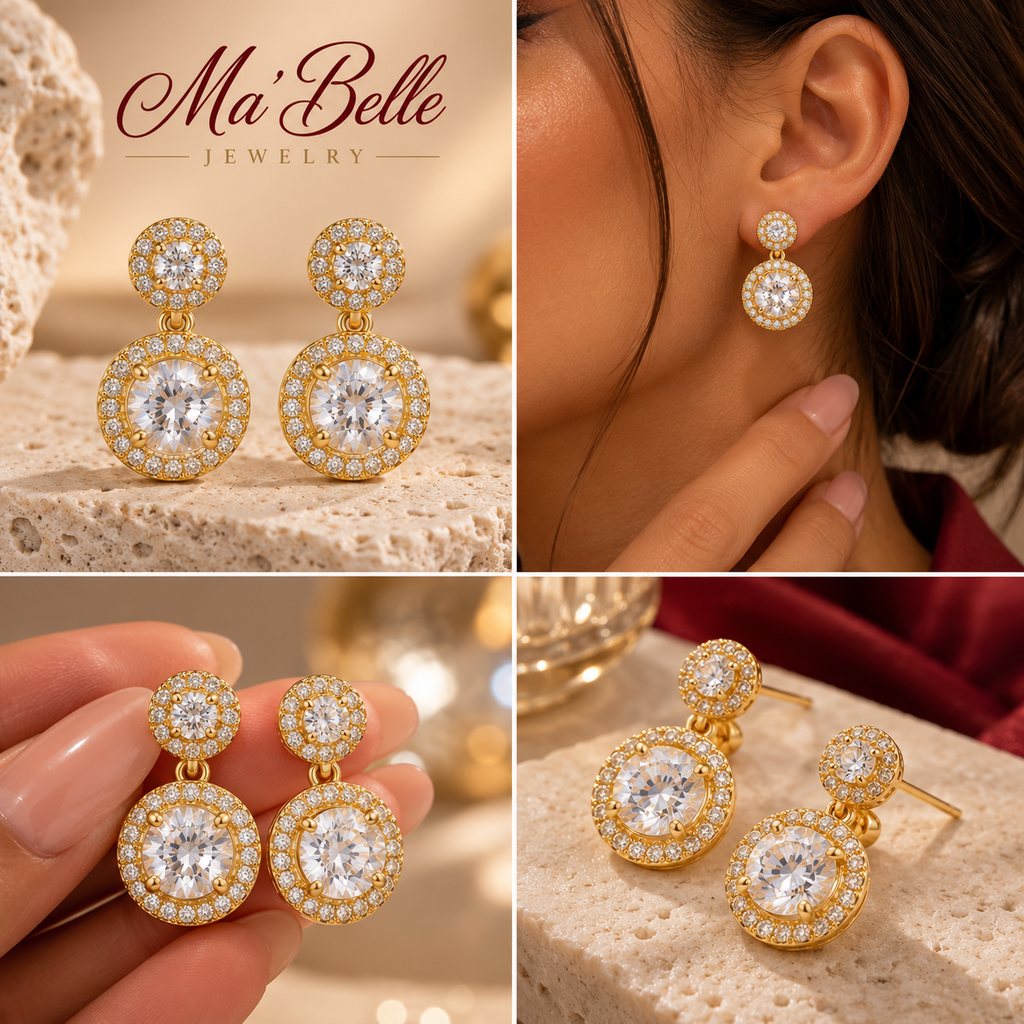 Iselle Double Halo Drop Earrings