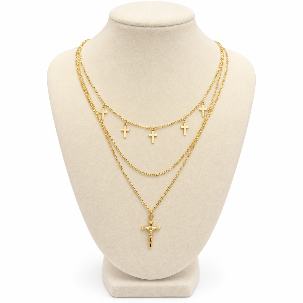 Triple Layer Cross Necklace