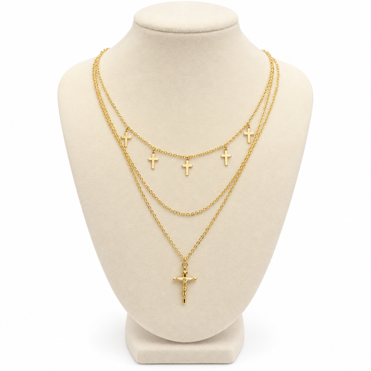 Triple Layer Cross Necklace