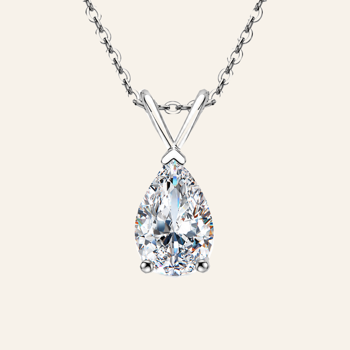 925 Sterling Silver VVS Moissanite Pear Shaped Pendant