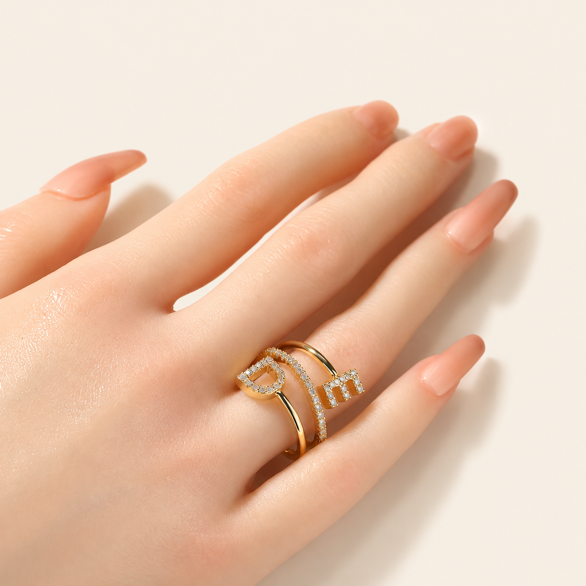Duet Sparkle Personalized Initial Ring