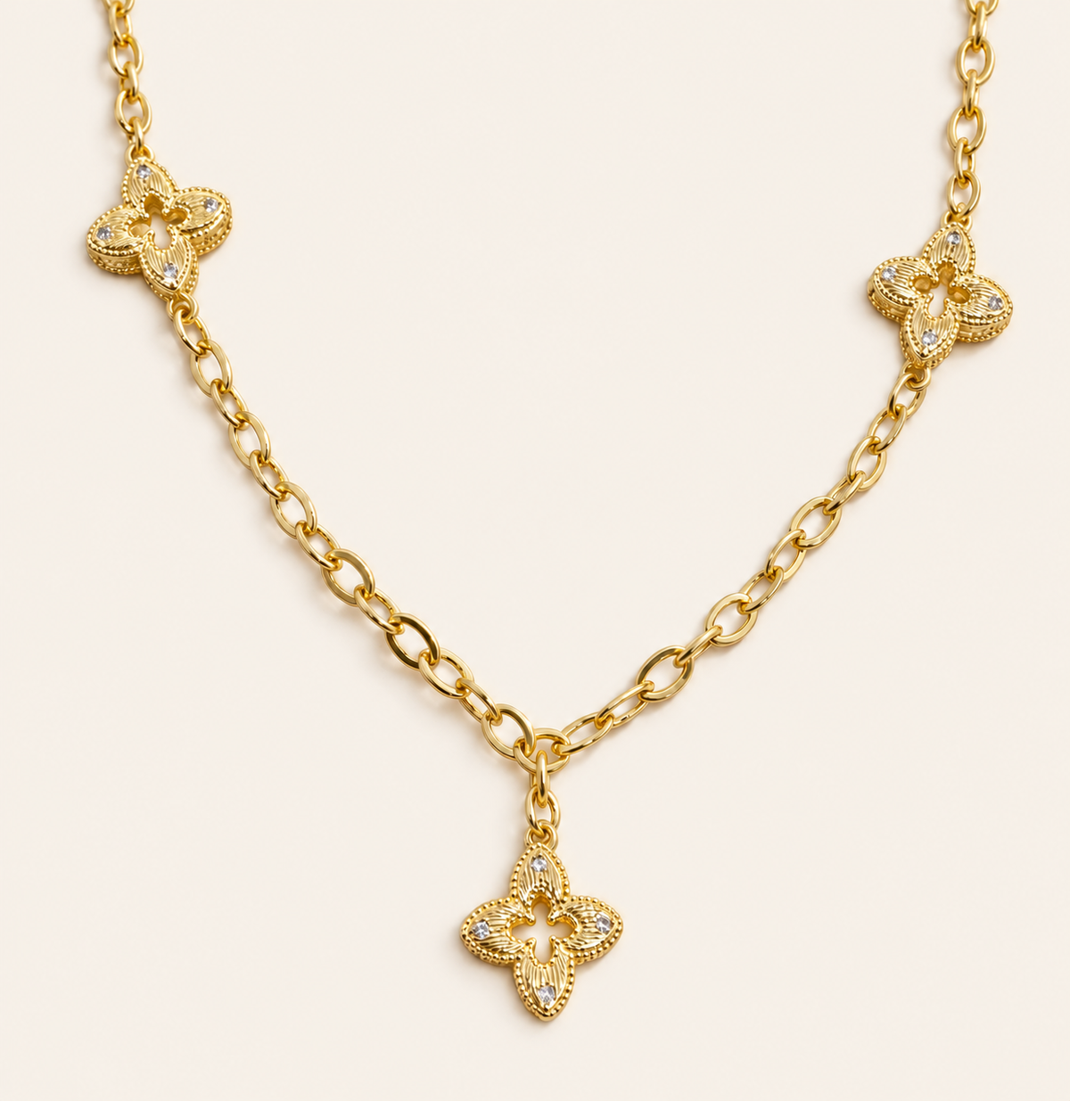 Florentine Textured Clover Necklace