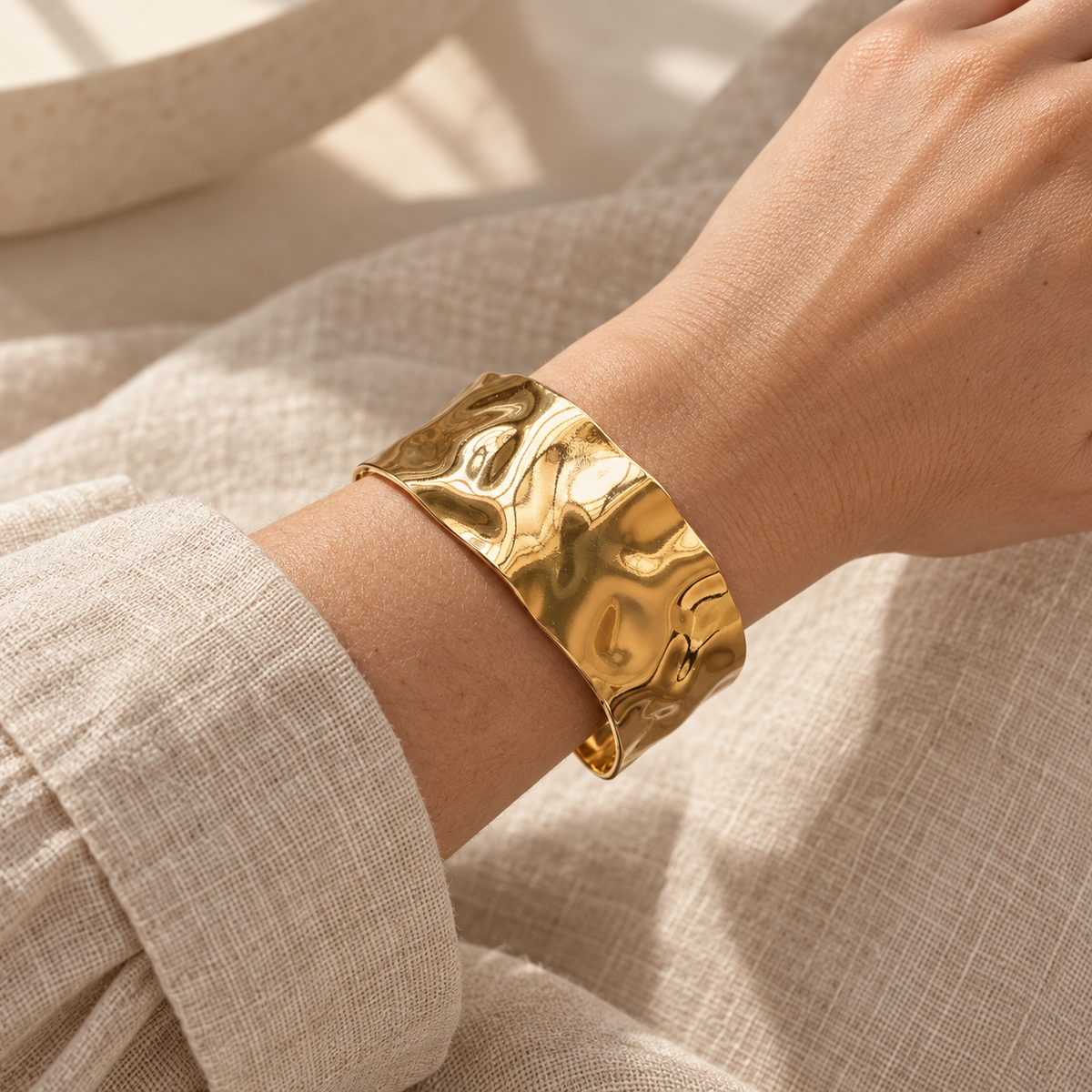 Onda Sculpted Cuff Bracelet worn on a model
